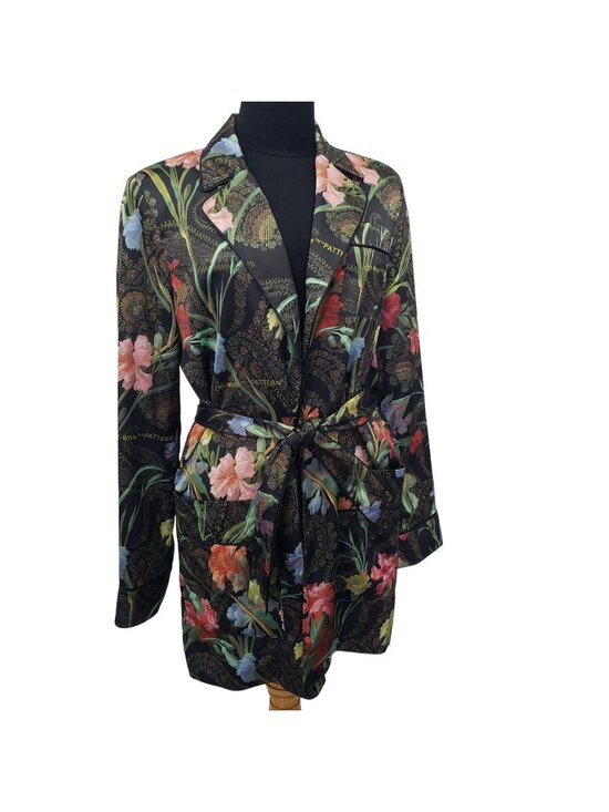 Off-White Jackets & Blazers - Off-White $2625 Black Floral Belted Smoking Jacket Maximalism Robe Virgil Abloh